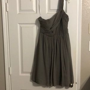 JCrew grey, one shoulder bridesmaid dress